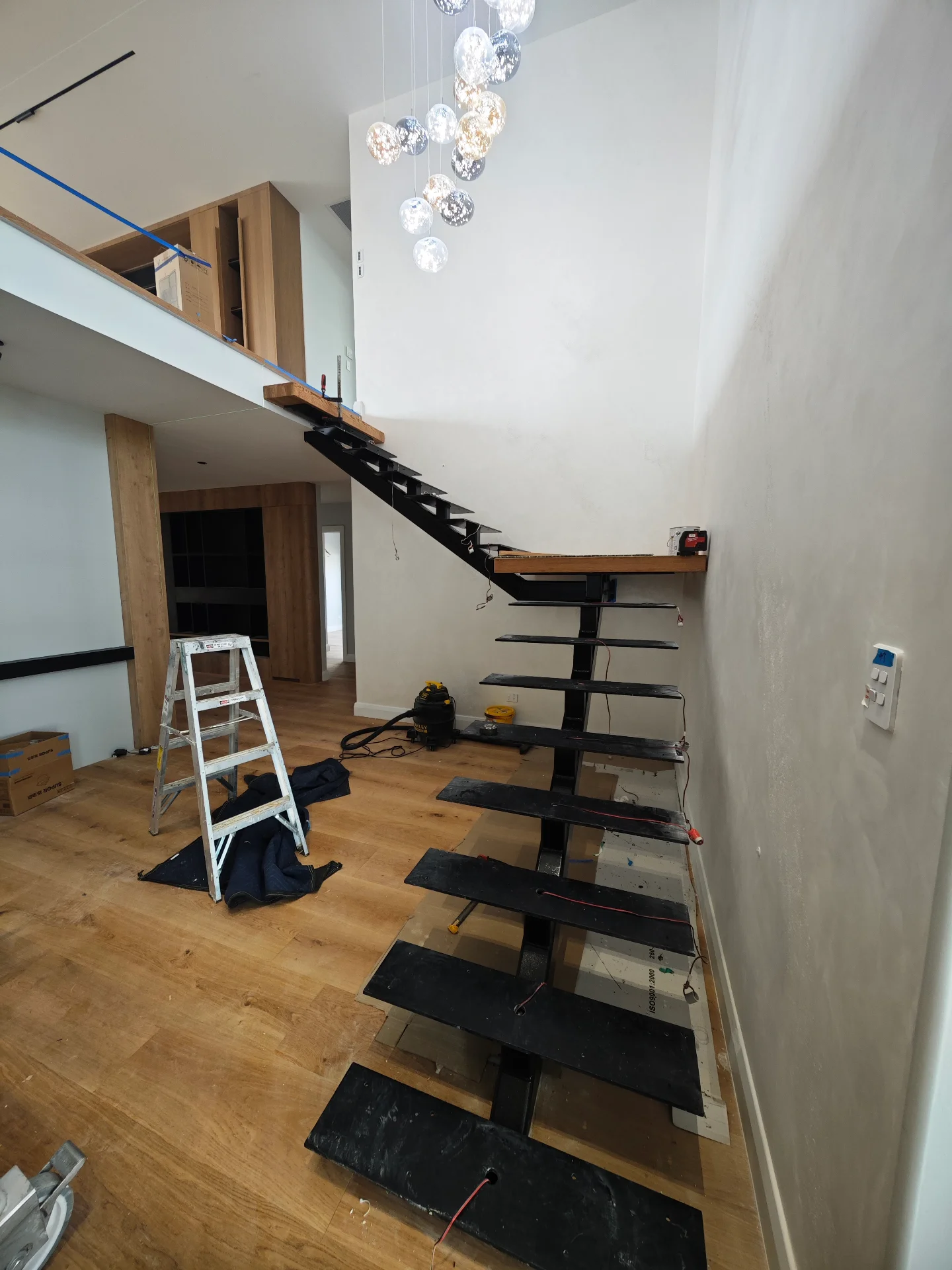 Custom white oak stair treads and landing — Progress photo