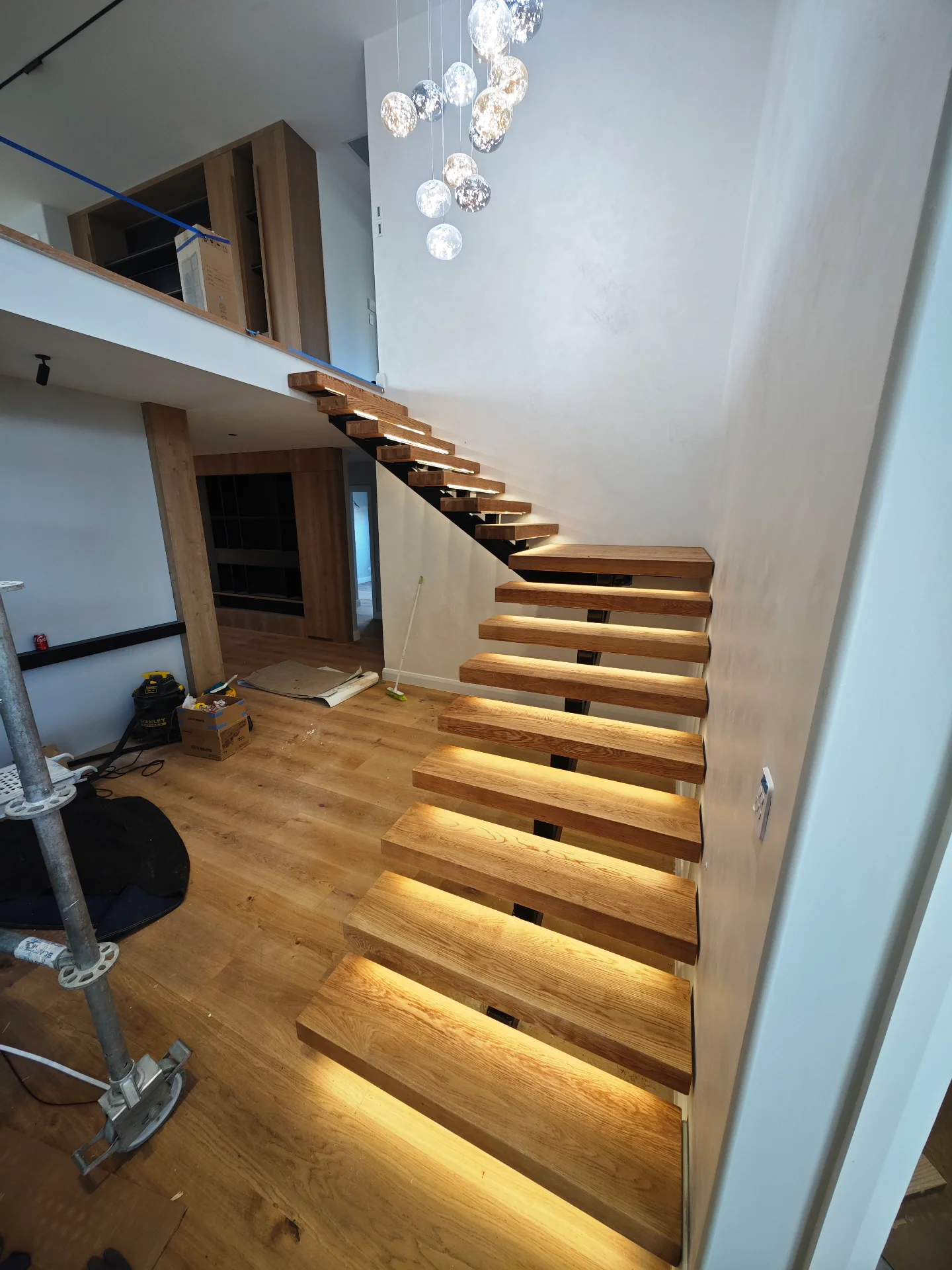 Custom white oak stair treads and landing — Progress photo