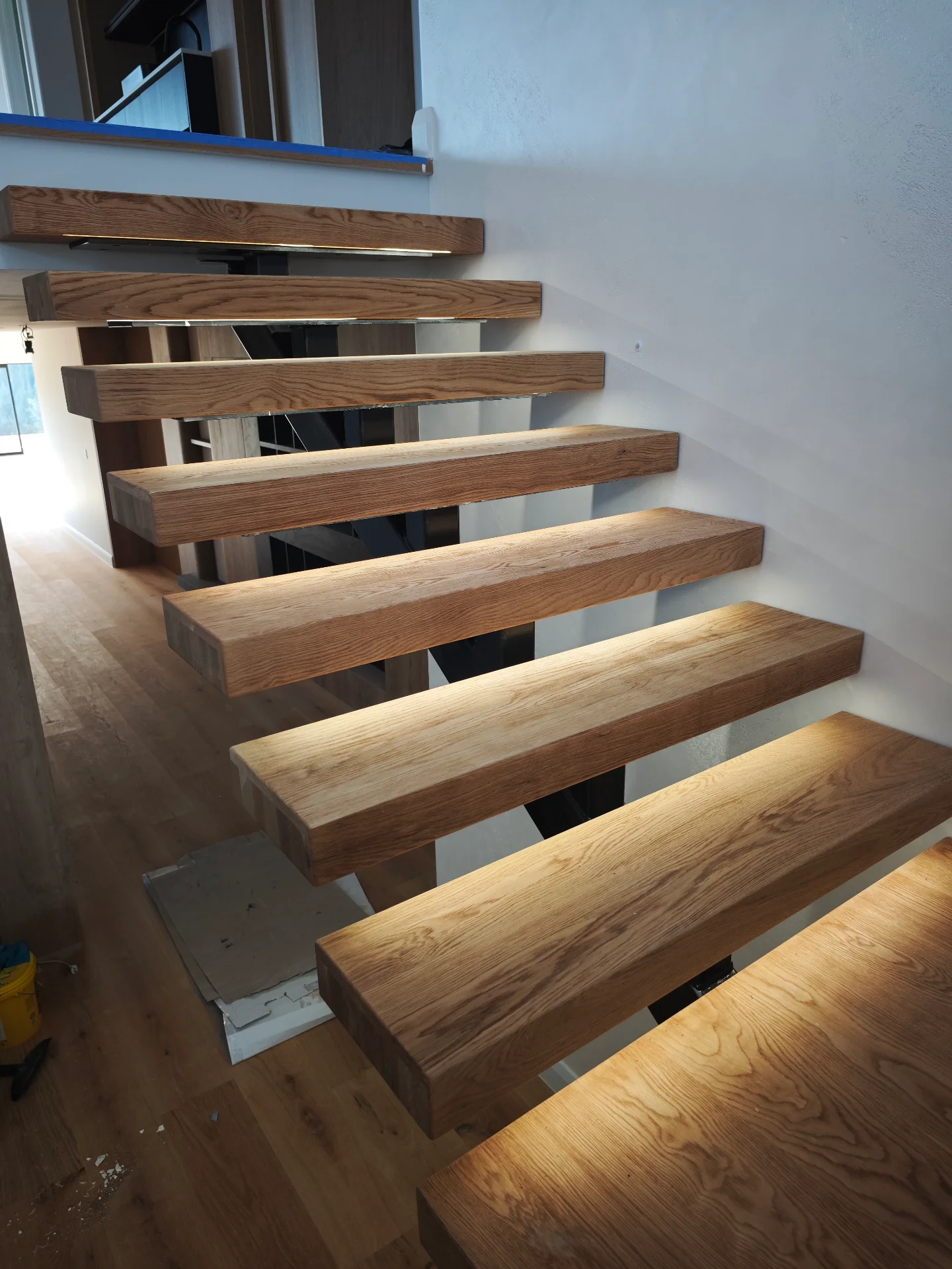 Custom white oak stair treads and landing — Progress photo
