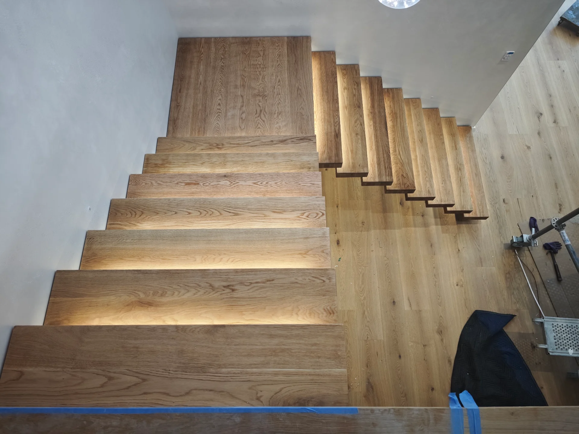 Custom white oak stair treads and landing — Progress photo