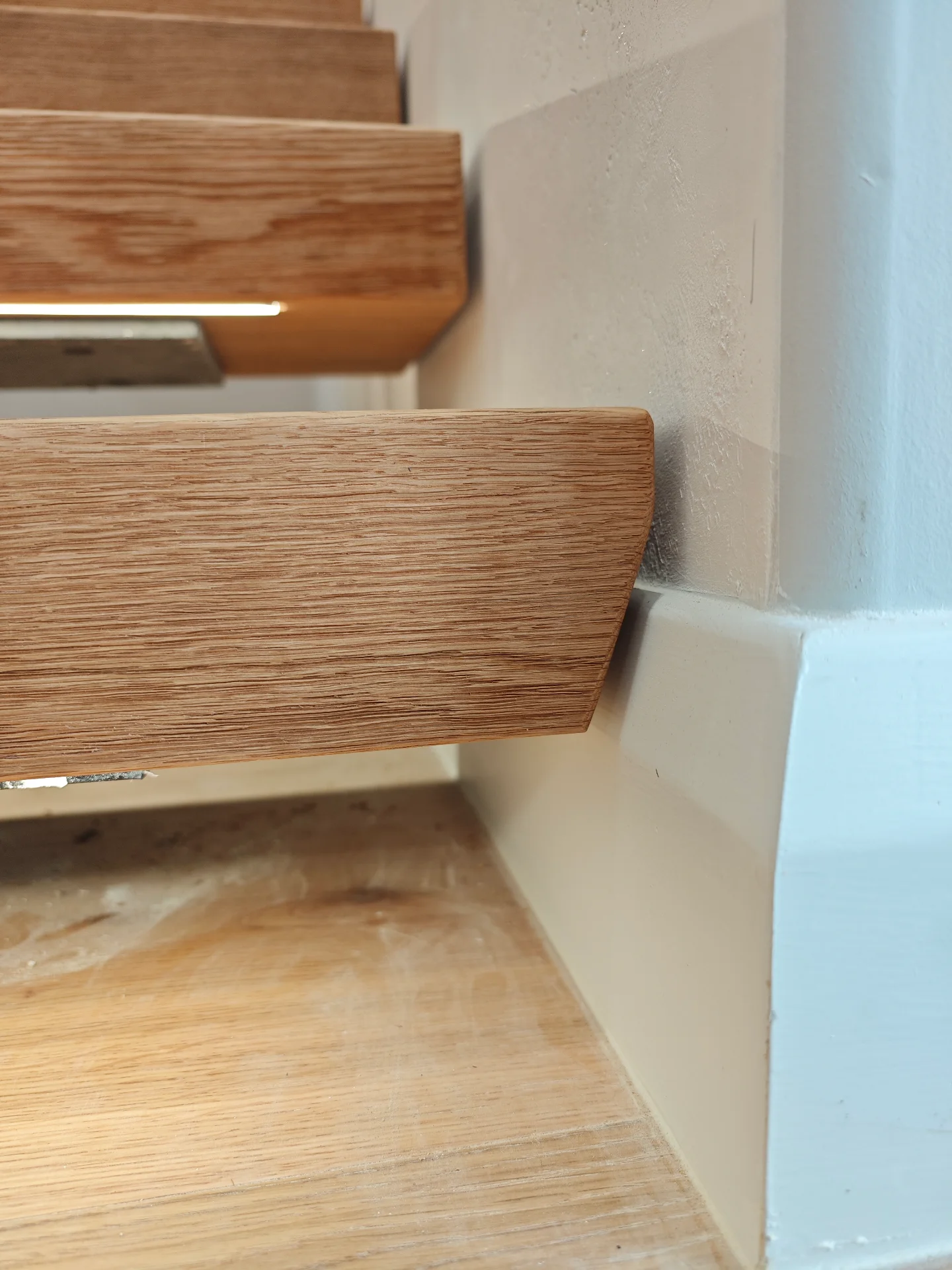 Custom white oak stair treads and landing — Progress photo