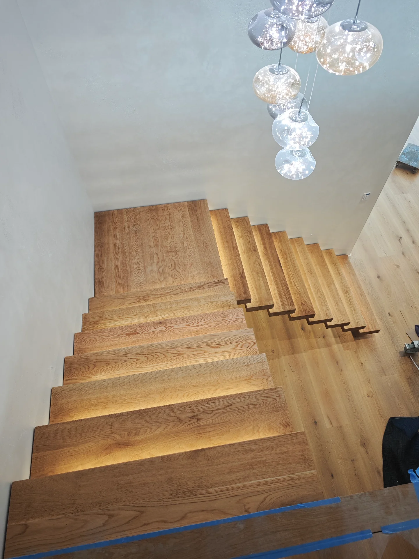 Custom white oak stair treads and landing — Progress photo